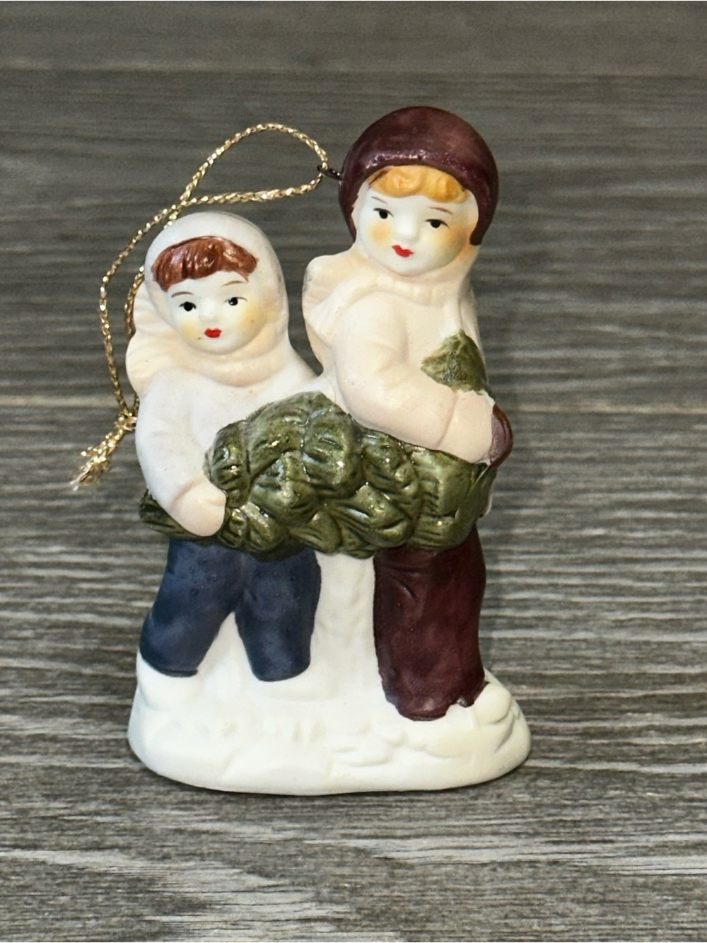 Vintage 1987 Claire Burke Christmas Figurine Ornament Winter Tree Hand Painted